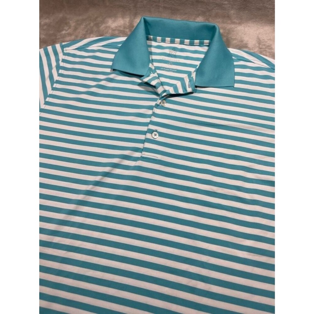 Turtleson Golf Shirt Men Medium Teal Stripe Tour Performance Short Sleeve
